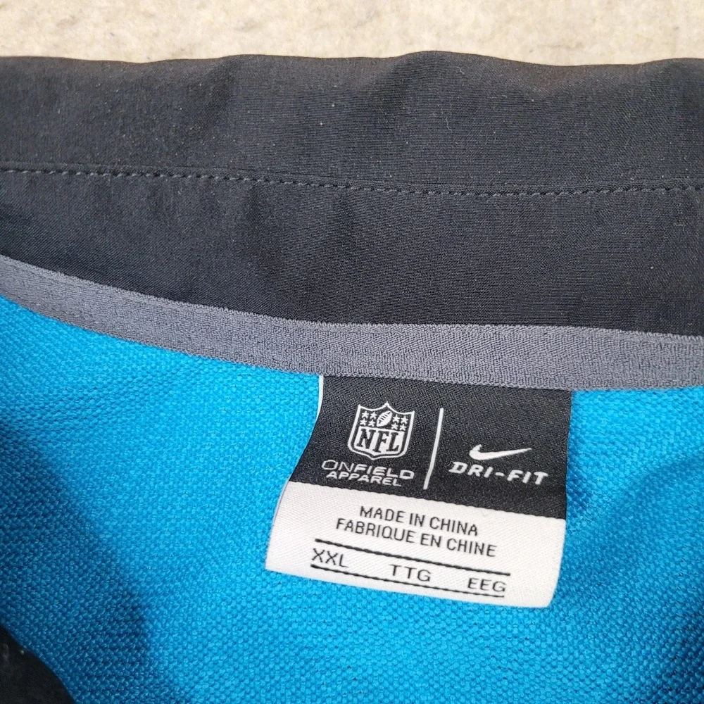 Nike Dri Fit Carolina Panthers Polo Shirt Mens 2XL Blue Short Sleeve Black Trim‎